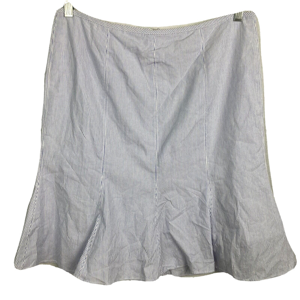 Ralph Lauren Skirt Womens Sz 12 White Blue Pinstripe Cotton Knee Length A-Line
